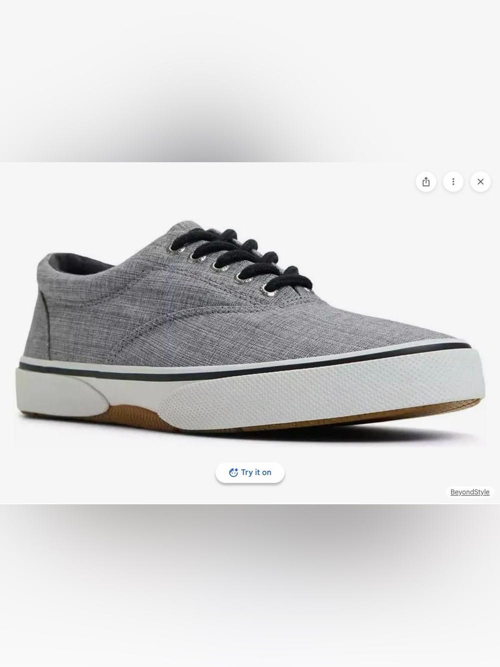 EUC SPERRY Men’s Halyard Black Chambray Gray Canvas Boat Deck Shoes Sneakers